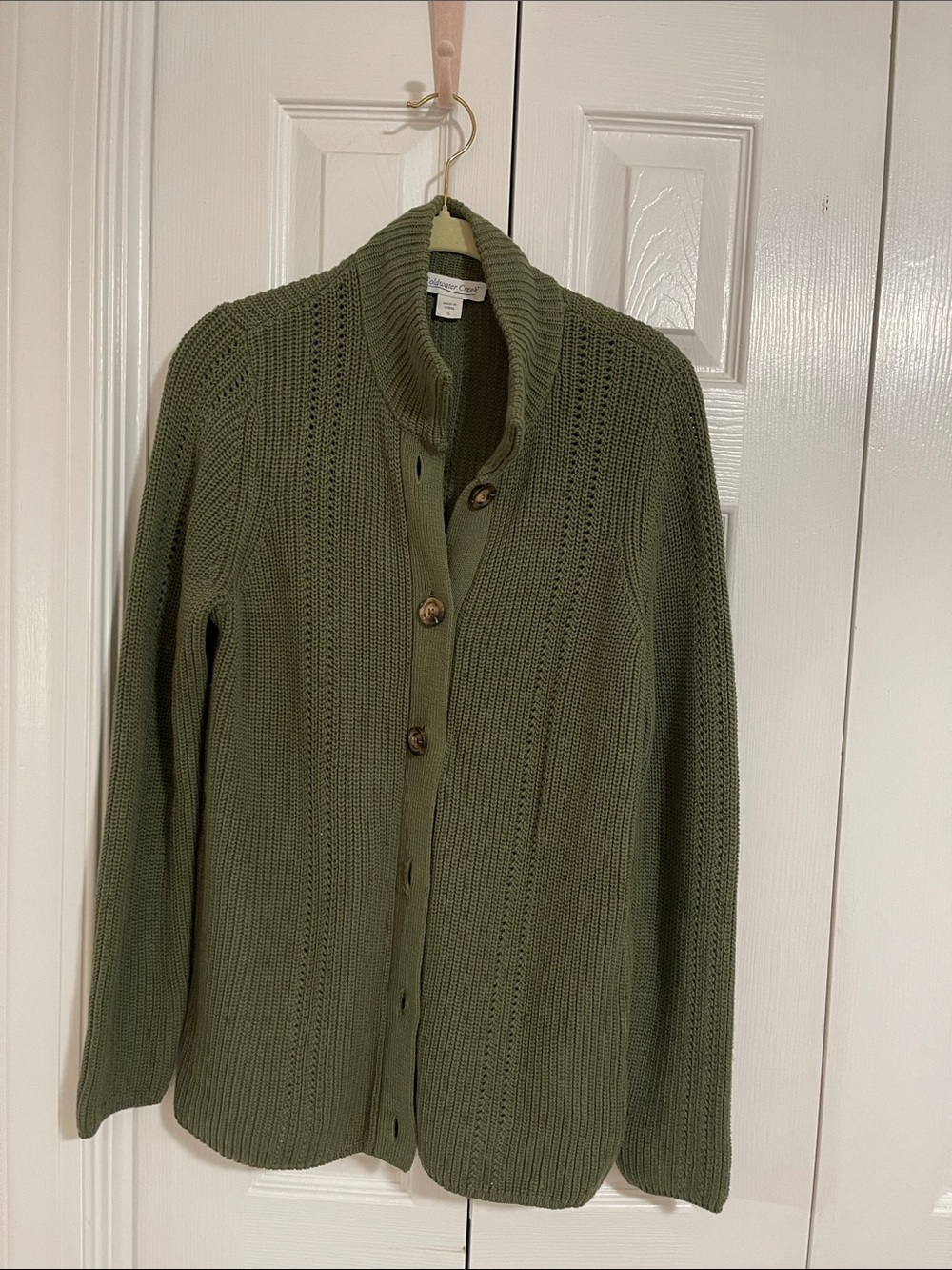 Coldwater Creek Women’s Classic Olive Knit Button-Up Cardigan Sweater
